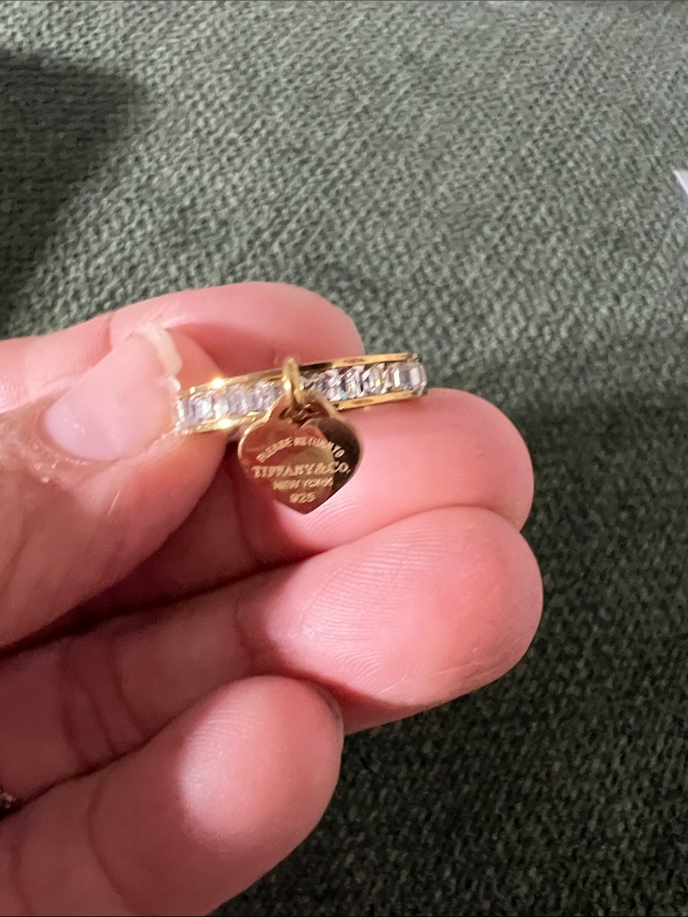 Gold Heart Charm Ring with Clear Stones size 6